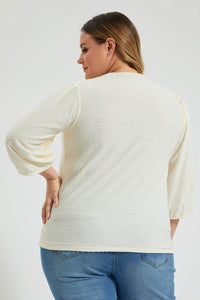 Redtag-Ivory-Textured-Top-Colour:Ivory,-Deals:20%OFF,-Filter:Plus-Size,-LDP-T-Shirts,-New-In,-New-In-LDP,-Non-Sale,-Section:Women,-W21B-Women's-