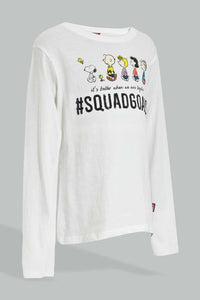 Redtag-Cream-Peanuts-Sequin-T-Shirt-Character,-Colour:Cream,-Filter:Girls-(2-to-8-Yrs),-Girls-T-Shirts,-New-In,-New-In-GIR,-Non-Sale,-Section:Kidswear,-TBL,-W21B-Girls-2 to 8 Years