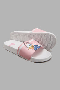 Redtag-White-Daisy-Duck-Slide-Sliders-Senior-Girls-5 to 14 Years