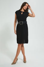 تنزيل الصورة على معرض الصور، Redtag-Black-Dress-With-Wide-Belt-Dresses-Women&#39;s-
