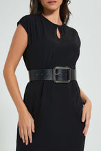 تنزيل الصورة على معرض الصور، Redtag-Black-Dress-With-Wide-Belt-Dresses-Women&#39;s-
