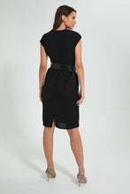 تنزيل الصورة على معرض الصور، Redtag-Black-Dress-With-Wide-Belt-Dresses-Women&#39;s-
