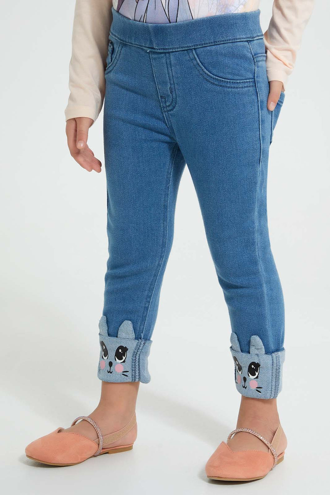 Redtag-Light-Wash-Embroideredroidery-Patch-Jegging-Jeggings-Girls-2 to 8 Years