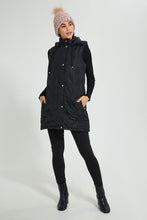 تنزيل الصورة على معرض الصور، Redtag-Black-Sleeveless-Padded-Jacket-With-Hoodie-Jackets-Women&#39;s-
