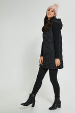 تنزيل الصورة على معرض الصور، Redtag-Black-Sleeveless-Padded-Jacket-With-Hoodie-Jackets-Women&#39;s-
