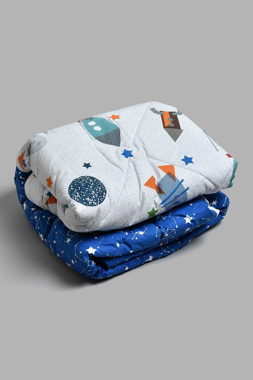 Redtag-Blue-Space-Craft-Print-2-Piece-Comforter-Set-(Kids)-Kids-Comforters-Home-Bedroom-