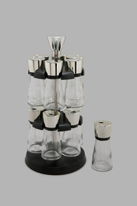 Redtag-Clear-Glass-Spice-Set-With-Plastic-Rack-(13-Piece)-Storage-Home-Dining-