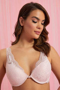 Redtag-Ivory/Dusty-Pink-Flock-Printed-Padded-Pluge-Bra-(2-Pack)-Plunge-Bras-Women's-