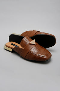 Brown Closed Toe Mule With Trim