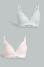 Load image into Gallery viewer, Redtag-Sage/Pale-Pink-Plain-Lace-Padded-Non-Wired-Bra-(2-Pack)-Padded-Non-Wired-Women's-
