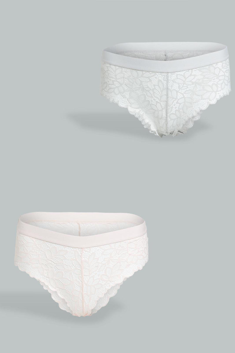 Redtag-Sage/Pale-Pink-Plain-Lace-Boyleg-Brief-(2-Pack)-Briefs-Boyleg-Women's-