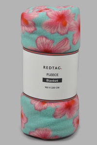 Redtag-Teal-Floral-Printed-Single-Fleece-Blanket-0,-Colour:Teal,-Filter:Home-Bedroom,-HMW-BED-Blankets,-New-In,-New-In-HMW-BED,-Non-Sale,-S22A,-Section:Homewares-Home-Bedroom-