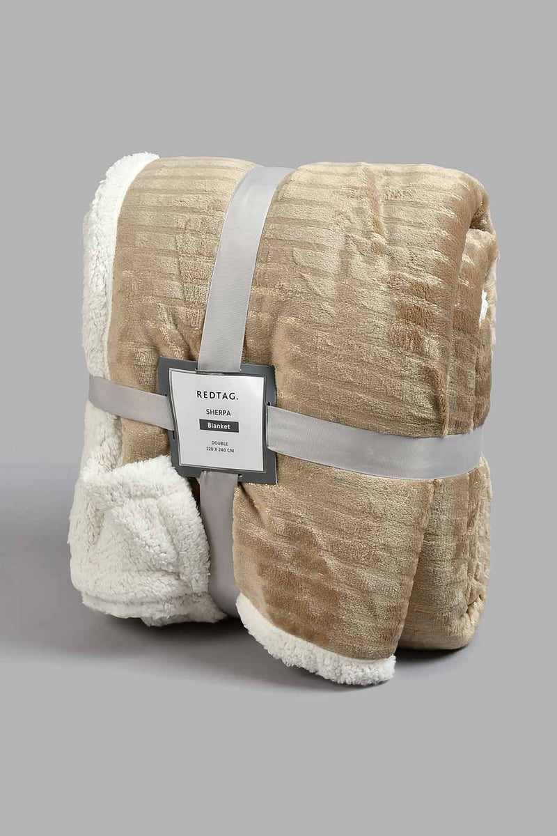 Redtag-Beige-Stripe-Reversible-Blanket-(Double-Size)-Blankets-Home-Bedroom-