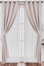 Load image into Gallery viewer, Redtag-Beige-Leaf-Jacquard-&amp;-Sheer-4-Piece-Curtain-Set-Curtains-Home-Bedroom-
