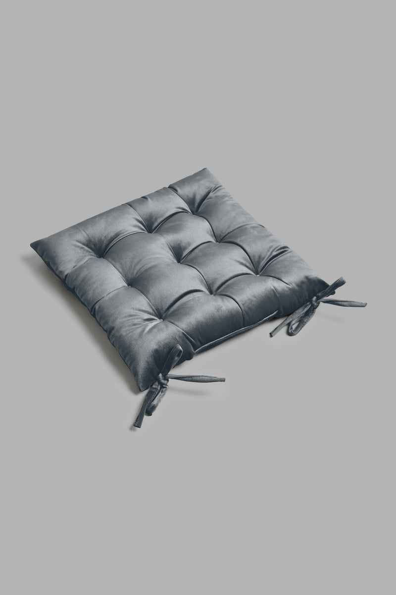 Redtag-Grey-Velvet-Chair-Pad-Chairpads-Home-Bedroom-