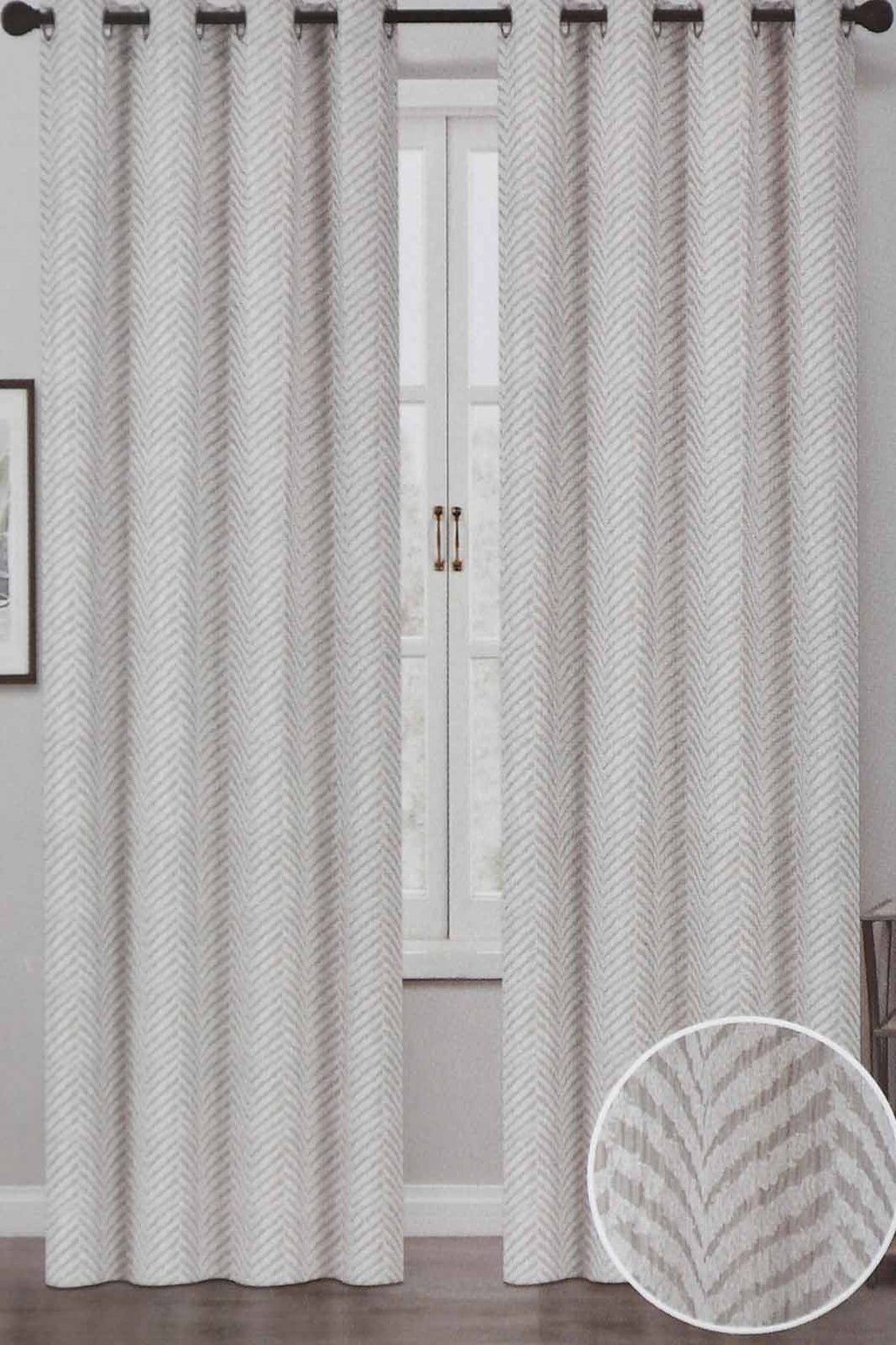 Redtag-Beige-2-Piece-Geometric-Jacquard-Curtain-Pair-With-Lining-Curtains-Home-Bedroom-