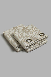 Redtag-Beige-2-Piece-Leaf-Jacquard-Curtain-Pair-Without-Lining-Curtains-Home-Bedroom-