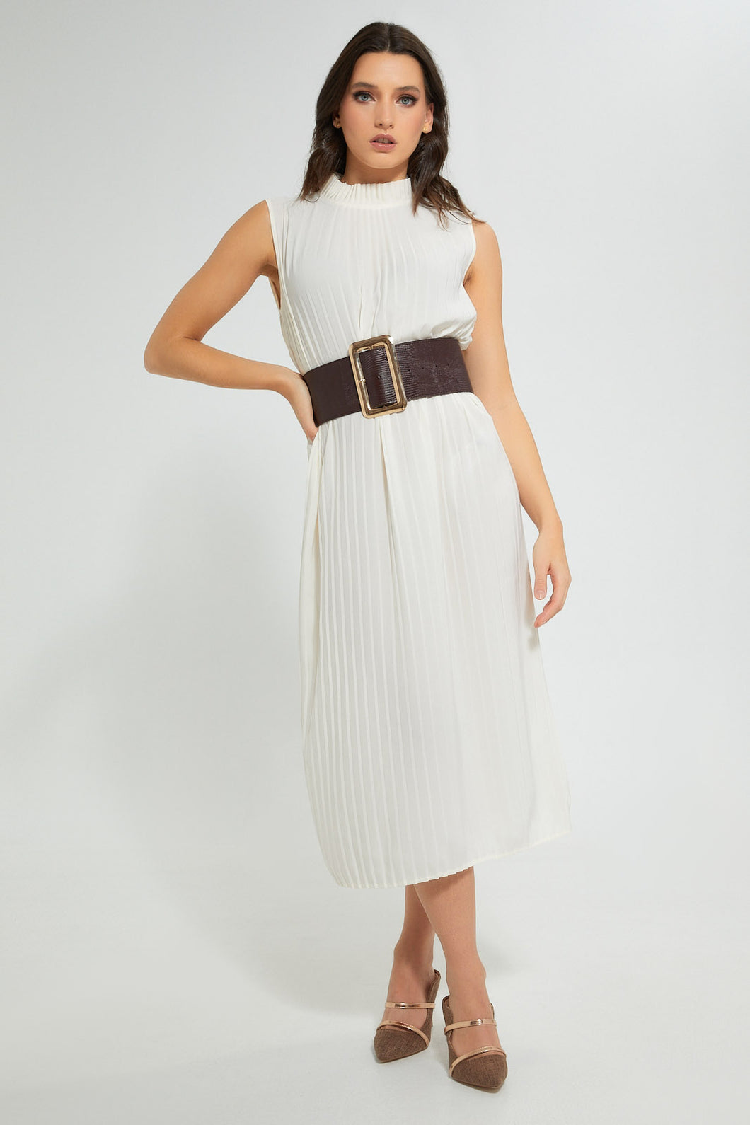 Redtag-Pleated-Dress-With-Belt-Dresses-Women's-0