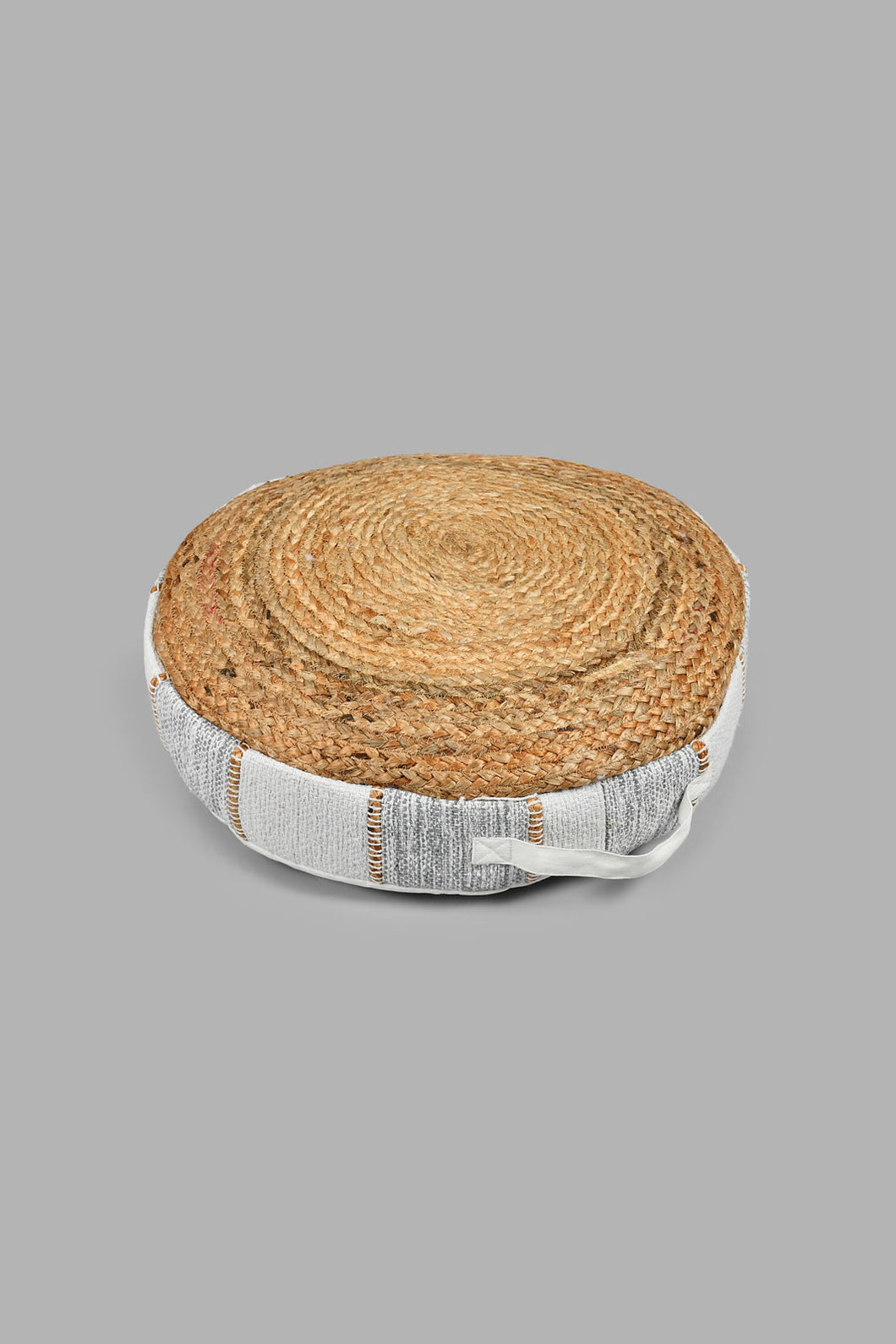 Redtag-Beige-Textured-Round-Floor-Cushion-With-Jute-Colour:Beige,-Filter:Home-Bedroom,-HMW-BED-Cushions,-New-In,-New-In-HMW-BED,-Non-Sale,-S22A,-Section:Homewares-Home-Bedroom-