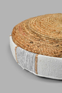 Redtag-Beige-Textured-Round-Floor-Cushion-With-Jute-Colour:Beige,-Filter:Home-Bedroom,-HMW-BED-Cushions,-New-In,-New-In-HMW-BED,-Non-Sale,-S22A,-Section:Homewares-Home-Bedroom-