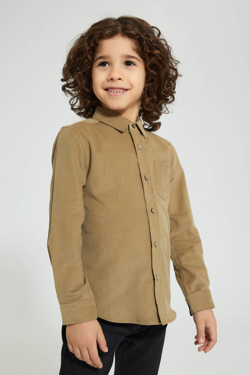 Redtag-Olive-Long-Sleeve-Corduroy-Shirt-Casual-Shirts-Boys-2 to 8 Years