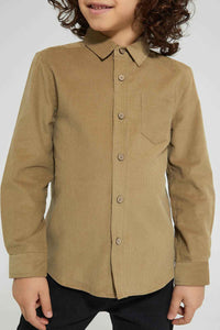 Redtag-Olive-Long-Sleeve-Corduroy-Shirt-Casual-Shirts-Boys-2 to 8 Years