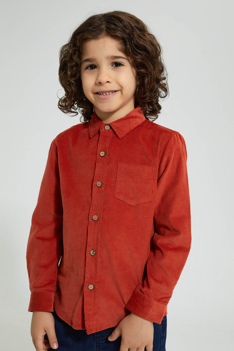 Redtag-Brown-Long-Sleeve-Corduroy-Shirt-Casual-Shirts-Boys-2 to 8 Years