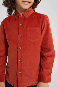 Redtag-Brown-Long-Sleeve-Corduroy-Shirt-Casual-Shirts-Boys-2 to 8 Years