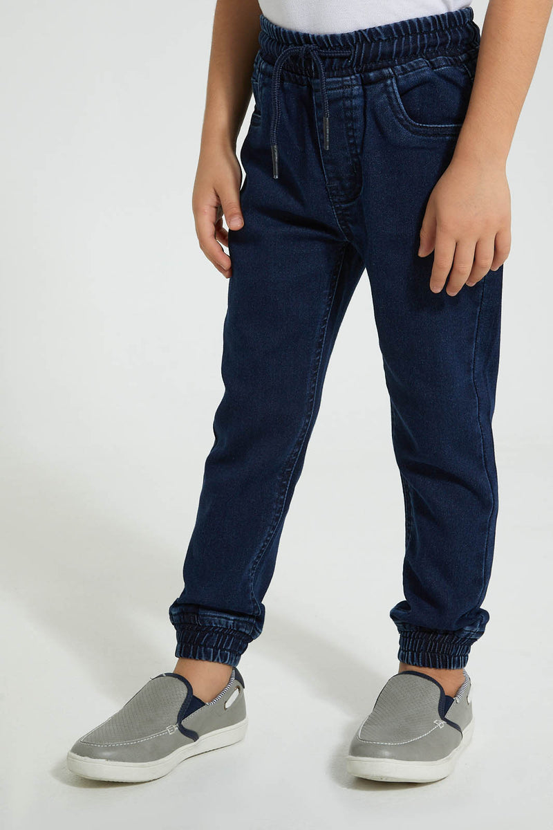 Redtag-Darkwash-Elasticated-Waist-Jogger-Jean-Jeans-Pull-On-Boys-2 to 8 Years