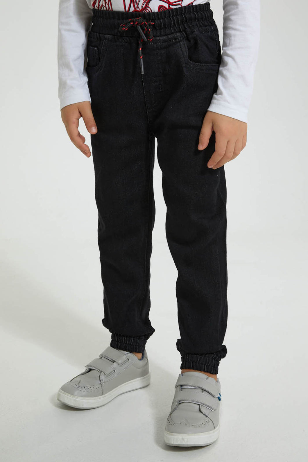 Redtag-Black-Elasticated-Waist-Jogger-Jean-Jeans-Pull-On-Boys-2 to 8 Years
