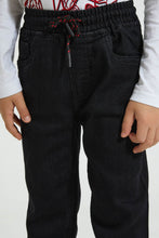 Load image into Gallery viewer, Redtag-Black-Elasticated-Waist-Jogger-Jean-Jeans-Pull-On-Boys-2 to 8 Years
