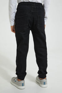 Redtag-Black-Elasticated-Waist-Jogger-Jean-Jeans-Pull-On-Boys-2 to 8 Years