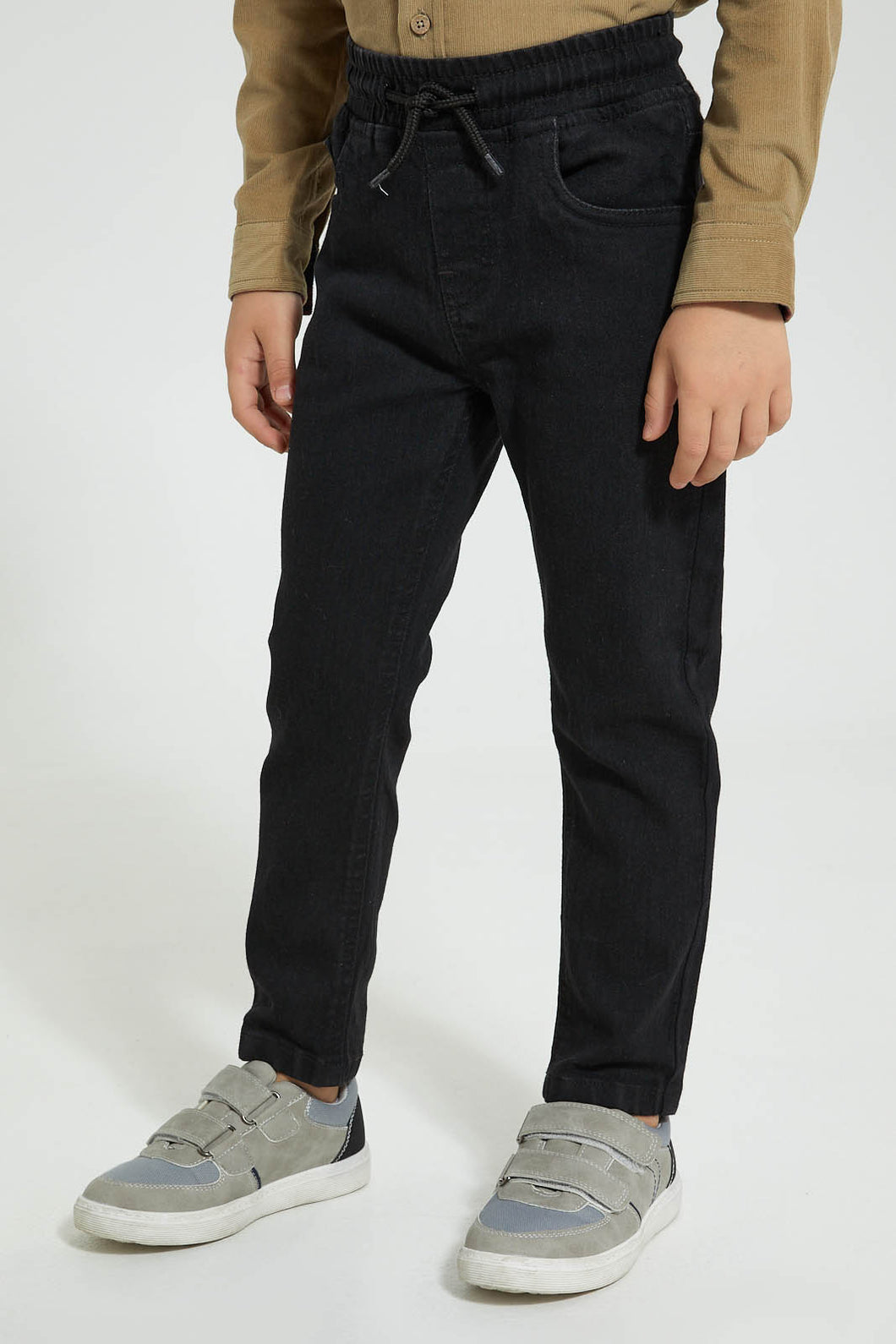 Redtag-Black-Elasticated-Waist-Jean-Jeans-Slim-Fit-Boys-2 to 8 Years