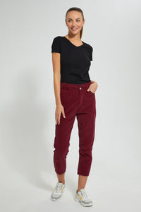 Redtag-Burgundy-Baggy-Fit-Corduroy-Jeans-Women's-