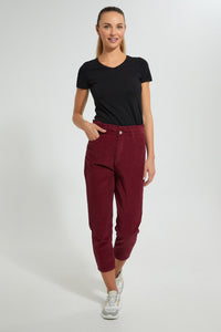 Redtag-Burgundy-Baggy-Fit-Corduroy-Jeans-Women's-
