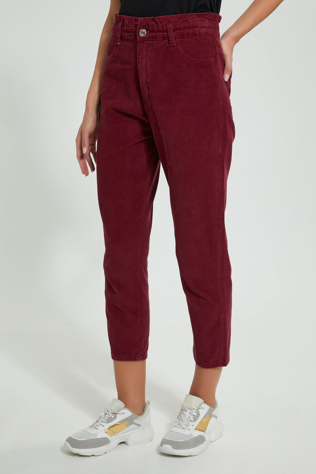 Redtag-Burgundy-Baggy-Fit-Corduroy-Jeans-Women's-