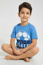 Load image into Gallery viewer, Redtag-Blue-Goal-Short-Sleeve-T-Shirt-And-Short-Set-Pyjama-Sets-Boys-2 to 8 Years
