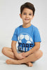 Redtag-Blue-Goal-Short-Sleeve-T-Shirt-And-Short-Set-Pyjama-Sets-Boys-2 to 8 Years