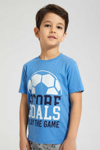 Load image into Gallery viewer, Redtag-Blue-Goal-Short-Sleeve-T-Shirt-And-Short-Set-Pyjama-Sets-Boys-2 to 8 Years
