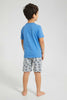 Redtag-Blue-Goal-Short-Sleeve-T-Shirt-And-Short-Set-Pyjama-Sets-Boys-2 to 8 Years