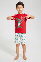 Load image into Gallery viewer, Redtag-Red-Alligator-Day-Off-Short-Sleeve-T-Shirt-And-Short-Set-Pyjama-Sets-Boys-2 to 8 Years

