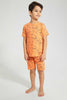 Redtag-Coral-Dino-Aop-T-Shirt-And-Aop-Short-Set-Pyjama-Sets-Boys-2 to 8 Years