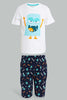 White And Navy Monster Pyjama Set (2 Piece)