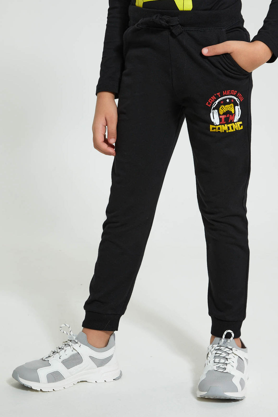 Redtag-Black-Jogpant-With-Print-Joggers-Boys-2 to 8 Years