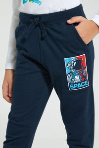 Redtag-Navy-Jogpant-With-Print-Joggers-Boys-2 to 8 Years