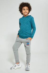 Redtag-Grey-Marl-Jogpant-With-Print-Joggers-Boys-2 to 8 Years