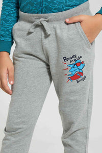 Redtag-Grey-Marl-Jogpant-With-Print-Joggers-Boys-2 to 8 Years