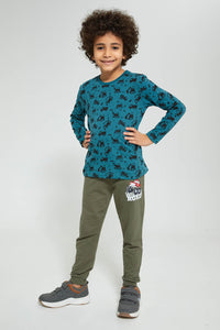 Redtag-Olive-Jogpant-With-Print-Joggers-Boys-2 to 8 Years