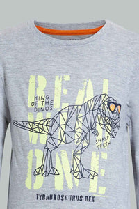 Redtag-Grey-Dinosaur-Long-Sleeve-T-Shirt-And-Long-Pant-Pyjamas-Pyjama-Sets-Boys-2 to 8 Years