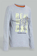 Load image into Gallery viewer, Redtag-Grey-Dinosaur-Long-Sleeve-T-Shirt-And-Long-Pant-Pyjamas-Pyjama-Sets-Boys-2 to 8 Years
